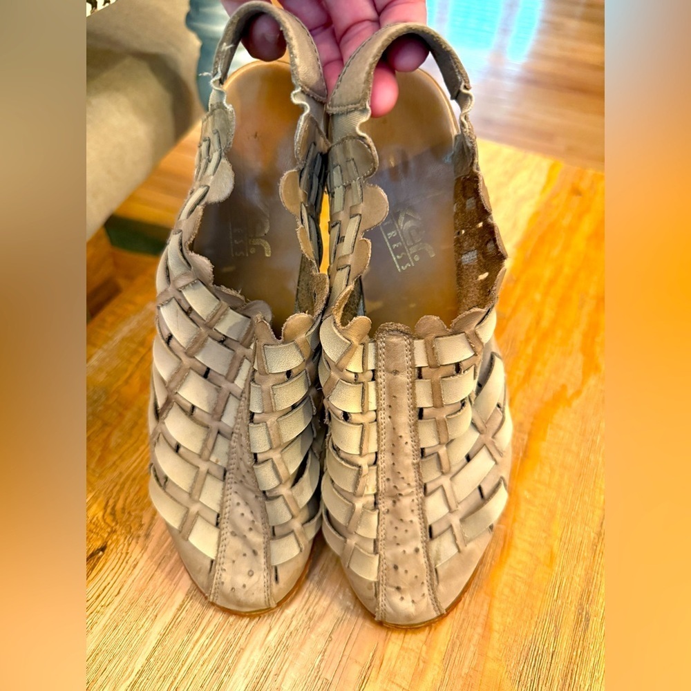 Rieker Tan Leather Sandals with Woven Detailing Closed toe